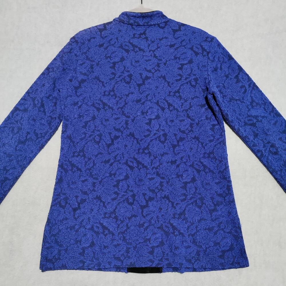 Chicos Travelers Size 0 (Small/4) Jacquard Button Up Blouse Jacket Blue Made USA - Picture 5 of 15